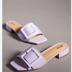 Maeve Buckle Slide Sandals Mules, Lavender Suede with Decorative Buckle Size 7.5